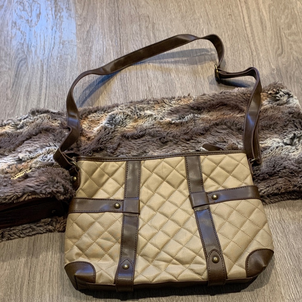 Maggie Elegant Quilted Tan and Brown Shoulder Bag